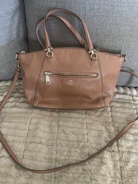Coach Pebbled Leather Shoulder Satchel in Tan